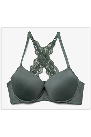 DEEP SECRET Khaki Cross Lace Back Detailed Supported Bra