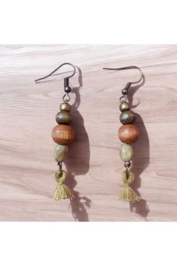 LeylanTakı Leylan Jewelry Women's Brown Bohemian Ethnic Tassel Wooden Earrings