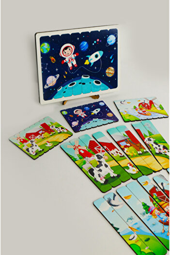 kutuTR Ahşap Çubuk Puzzle, 3lü Set Puzzle, , Montesorri Puzzle ÇB303