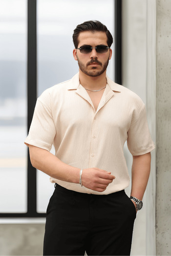 Valiberta Ανδρικό πουκάμισο με κοντό μανίκι Fresh Fabric Apaş Collar - Μπεζ