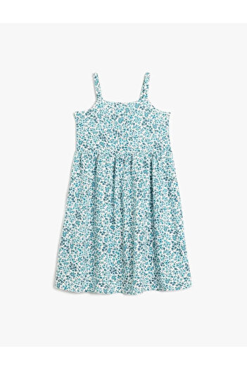 Koton Floral Pattern Square Neck Strap A-Line Ecru Girl Dress 5Skg80031Aw