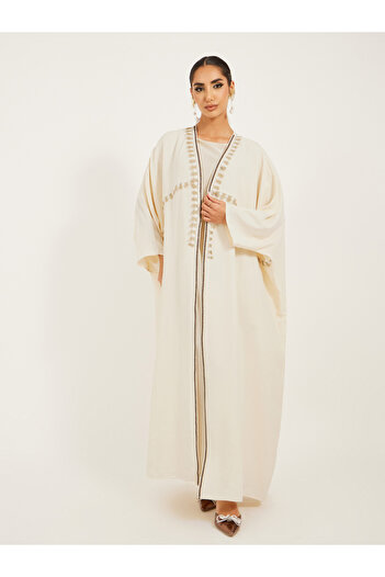 Styli Texture Lace Trim Open Abaya