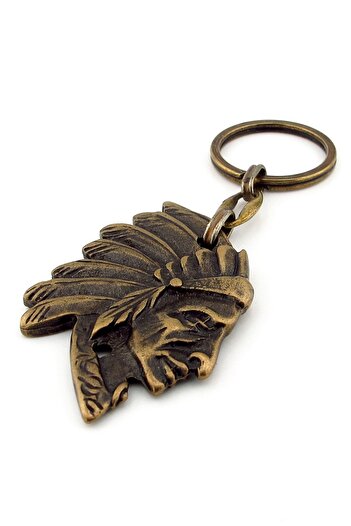 Solfera Native American Tribal Chief Silhouette Tumbled Bronze Yellow Antique Metal Keychain Kc244