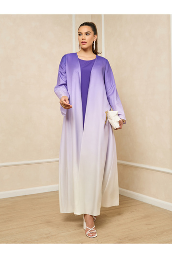 Styli Ombre Print Front Open Abaya with Inner Dress Set
