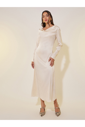 Take Two By Styli Jacquard Cowl Neck A-line Midi Dress