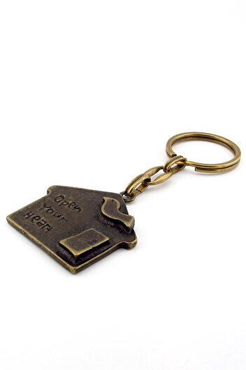 Solfera Home House-Shaped Cartoonish Bird on the Roof Bronze Metal Keychain Kc228