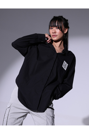 Hubberholme By Styli Solid Badge Detail Oversized Shirt with Pocket