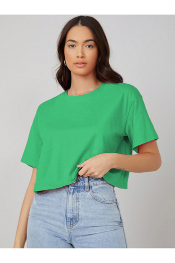 Kotty By Styli Solid Short Sleeve Oversized Crop T-Shirt
