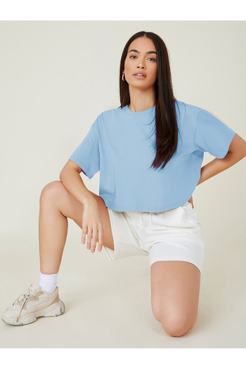 Kotty By Styli Solid Short Sleeve Oversized Crop T-Shirt