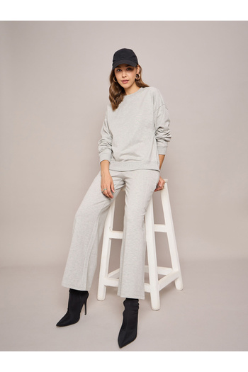 Sassafras By Styli Solid Terry Wide Leg Pants with Elasticated Waistband