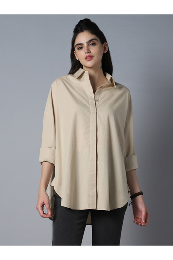 High Star By Styli Oversized Solid Spread Collar Shirt