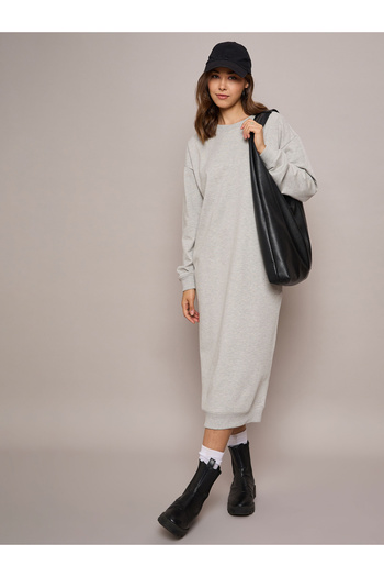 Sassafras By Styli Solid Terry Oversized Midi Sweatshirt Dress