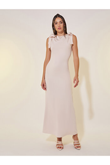 Take Two By Styli Solid Sleeveless Tie-Up Detail Maxi Dress