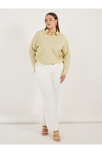 Styli Plus Size Oversized Striped Long Sleeve Shirt