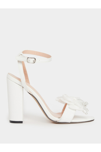 Take Two By Styli Embellished Bow Pearl Detail Block Heel Sandals