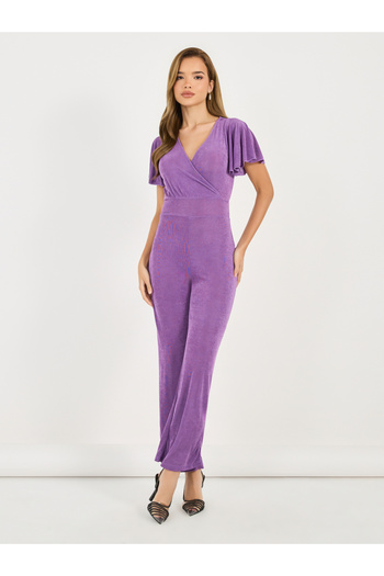 Styli Solid Straight Leg V Neck Stretchy Jumpsuit