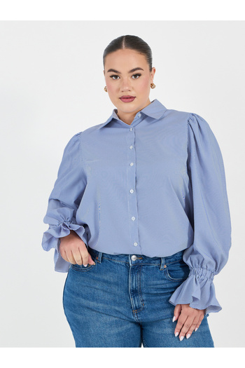 Styli Plus Size Striped Shirt with Flared Elasticated Balloon Sleeves