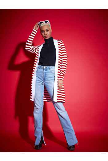 Sassafras By Styli Striped Front Open Knit Shrug