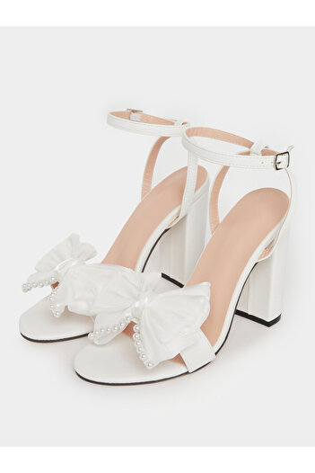 Take Two By Styli Embellished Bow Pearl Detail Block Heel Sandals