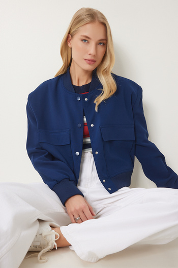 Happiness İstanbul Women's Navy Blue Padded Bomber Woven Jacket Fn03454