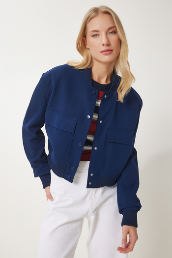 Happiness İstanbul Women's Navy Blue Padded Bomber Woven Jacket Fn03454