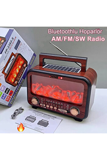 Dynego Şömine Bluetooth Radyo Retro Tasarımlı Alev Işıklı Çok Bantlı Şarj Edilebilir Hoparlör