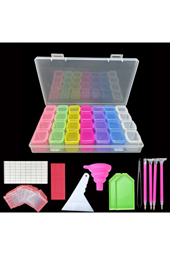 Choice MULTI 28 Grids Diamond Painting Tools Storage Box with Funnel Sticker Pen Diamond Painting Embroider
