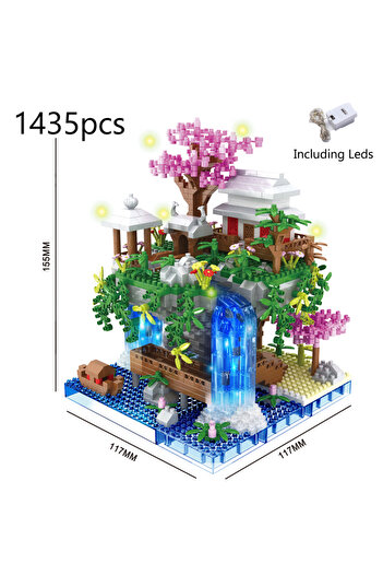 Choice1 bagged(No Box) Creative Peach Blossom Pond Sakura Castle Tree House View Set City DIY Model Building