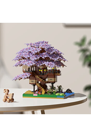 choice2 Large purple Pink cherry tree house building micro-particle building block classic model girl series