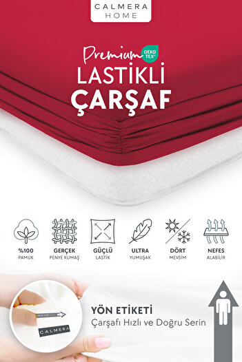 Calmera 100% Cotton Combed Elastic Sheet - Single |   Intermediate Size |   Plus Size - Fitted - Red