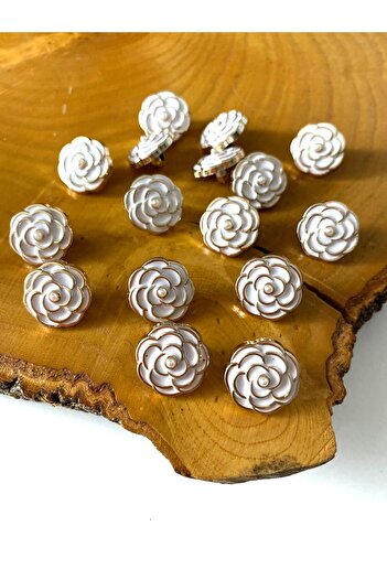 canan dizayn White Minelli Gold Flower Button 18 mm (28 Size) 12 Pieces