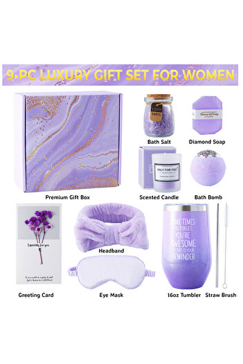 X SPRING Luxury Spa Gift Basket for Mom & Teacher - Purple Tumbler,  Bath Salt (Anniversary Gift for Her)