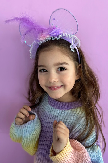 TAKIŞTIR Purple Color Feather Detailed Crown