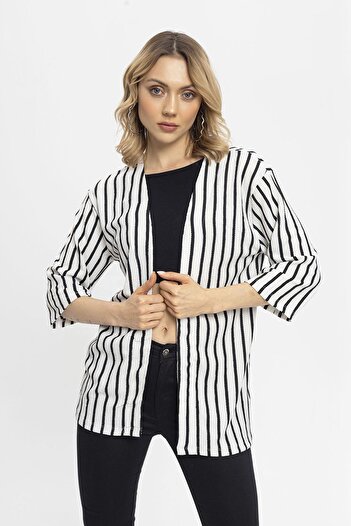 ŞİMAL Women's Stripe Patterned Open Front Jacket 250044   -