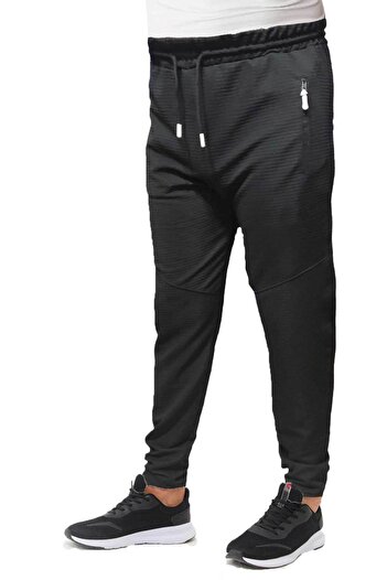 Besa Fitted Model, Zippered pockets, Elastic and Lace-up waist, Lycra Stretch Fabric, Black Sweatpants