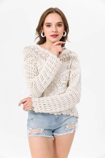 ŞİMAL Women's Lace Detailed Openwork Knitwear Sweater 255205 -