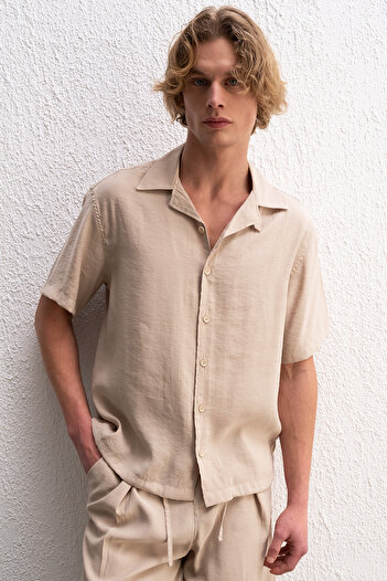 GIESTO Beige Shirt with Draped Laces