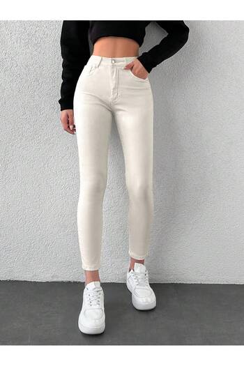 By Caspita Fashion Γυναικείο Ψηλόμεσο Skinny Beige Power Lycra Skinny Leg Jean
