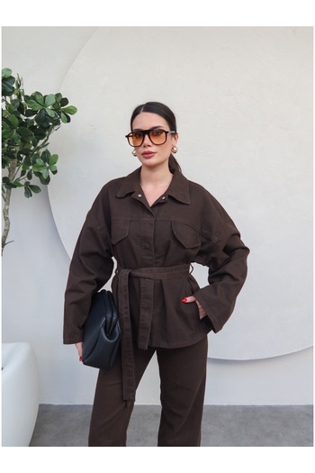 ESRAHELVACI Placket Lapel Denim Shirt Pants Set