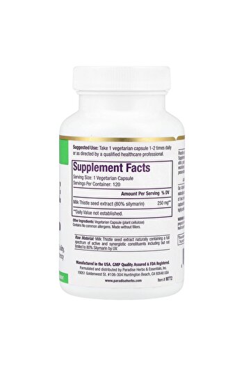 Paradise Herbs Milk Thistle Extract, 250 mg, 120 Vegetarian Capsules
