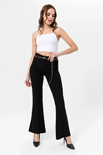 ŞİMAL Women's Chain Detailed Flared Lycra Pants 245051 -