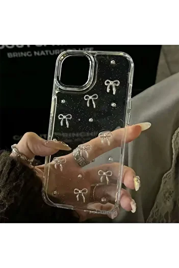 m.tk moveteck Samsung Galaxy A06 Compatible Bow Pattern Transparent Case Glitter Shockproof Bow Tie Cover