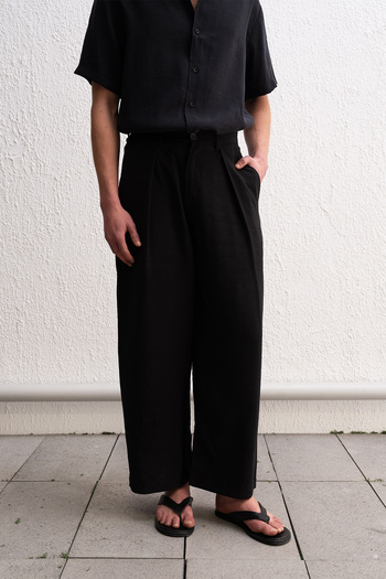 GIESTO Pleated Drape Black Pants