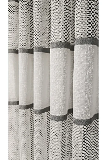 Yuka Ecru Steel Knitted Tulle Curtain with Gray Stripe 1/3 Tight Pleat Does Not Wrinkle Ironing Suitable for Every Room