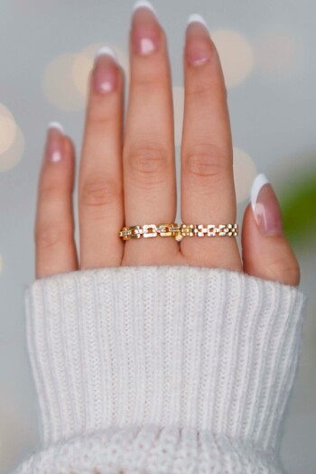 TREND COLLECTİON Zincir Tasarım Ayarlanabilir 2 Adet Gold Kadın Yüzük