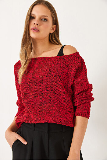 Bianco Lucci Women's Boat Neck Mesh Detail Openwork Knitwear Blouse 20251017