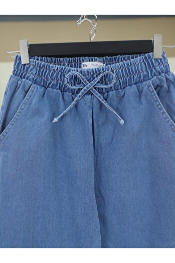 Modamorfo Blue Wide Leg Jeans - Pockets and Elastic Waist