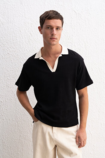 GIESTO Μαύρο T-Shirt Polo Neck