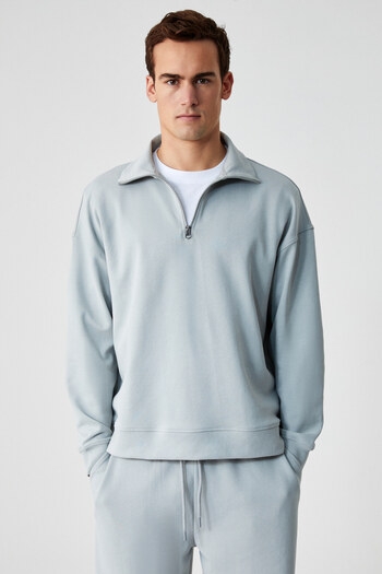 GRIMELANGE Faust Men's Stand Collar Oversize Long Sleeve Zippered Elastic Waist Gray Tracksuit Set