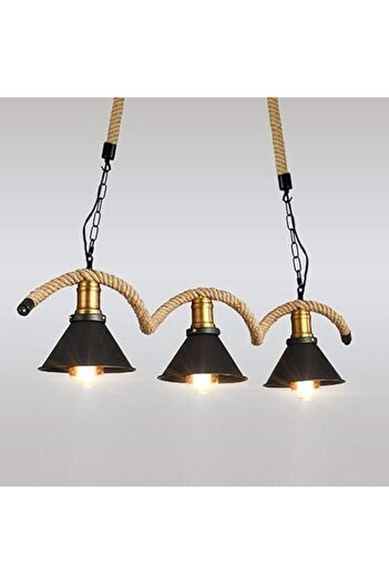 A F N LIGHTING A F N LIGHTINGS 3 Heads Pendant Lamp, Ceiling Light Hemp Rope Iron Hanging Lamp